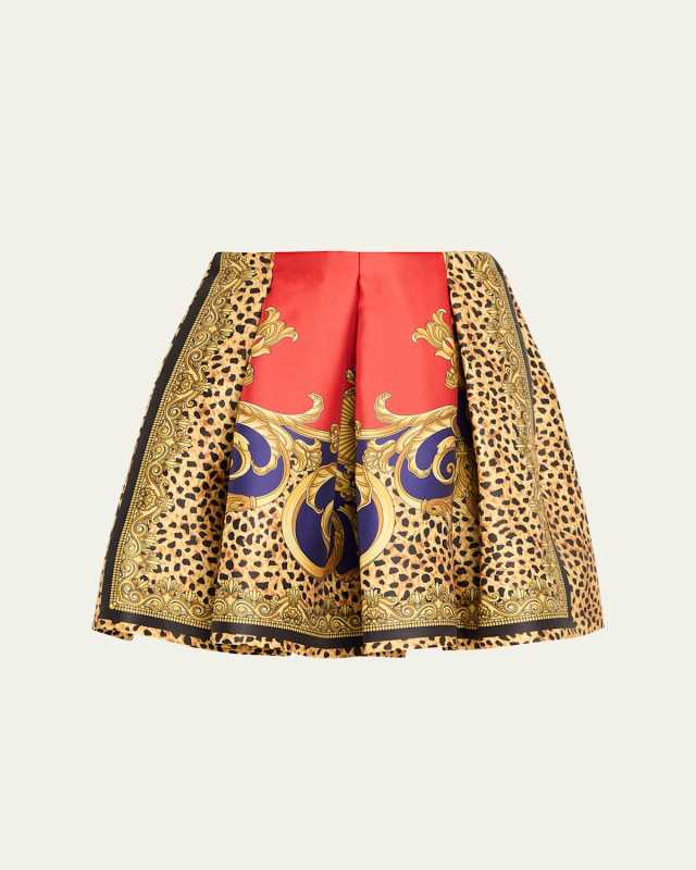 Pleated Cheetah Barocco Mini Skirt